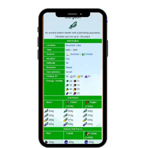 Sturgeon fish in Stardew Valley